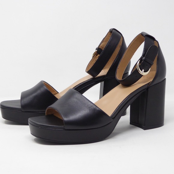 NEW Naturalizer Pearlyn Black Leather Platform Ankle Strap Block Heels 9W - Picture 3 of 8